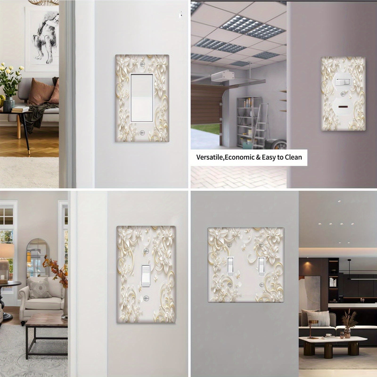 3D Floral White Light Switch Cover Cottage Style No Electricity Needed for Bathroom Bedroom