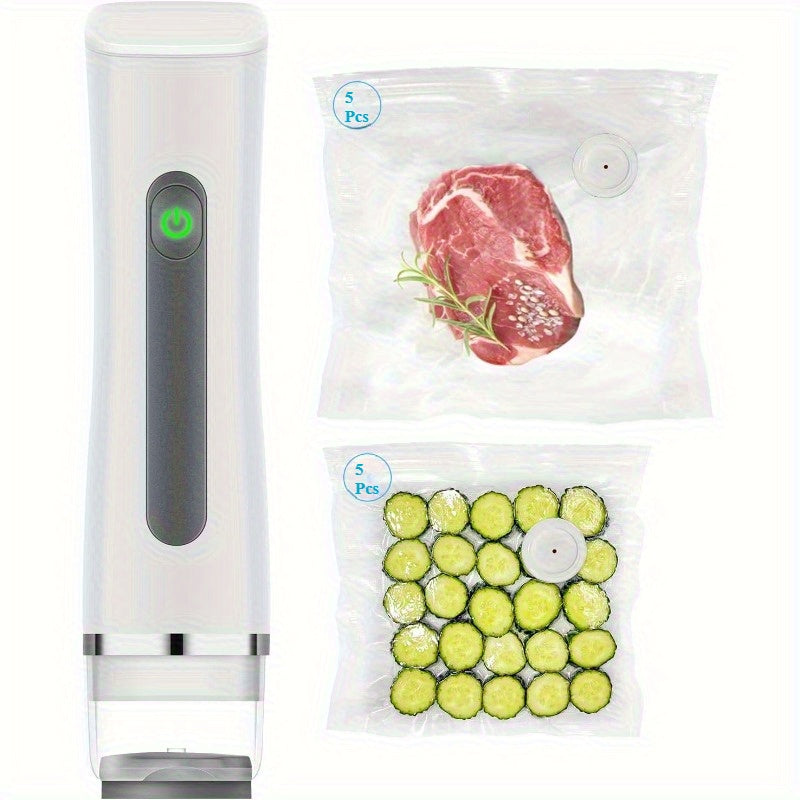 Portable Handheld Vacuum Sealer with 10 Reusable Pouches for Camping and Home