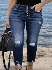 Jeans ajustados de talla grande para mujer, de tiro alto, de color sólido, de longitud larga