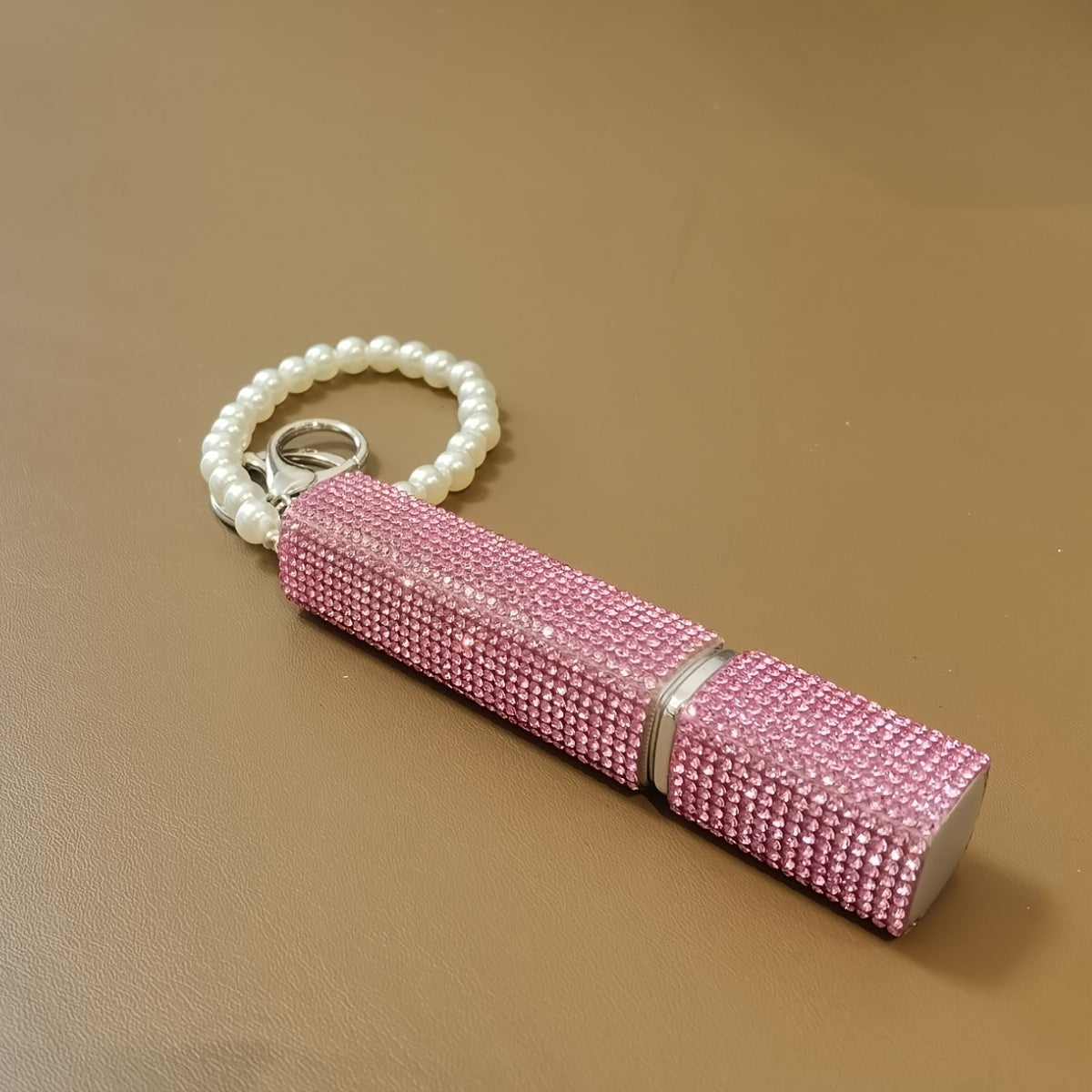 Llavero atomizador de perfume de 10ml con piedras de imitación y perlas falsas, recargable, bomba de aroma de viaje para mujeres