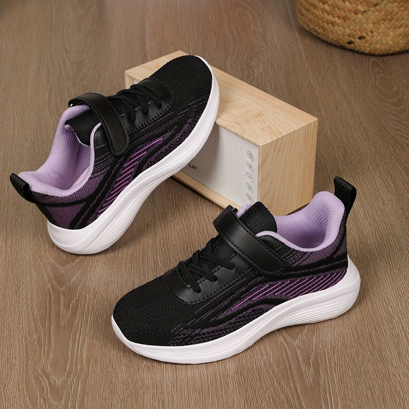 Kids' Mesh Athletic Shoes Gray and Brown Striped Casual Sneakers with Non-Slip EVA Sole