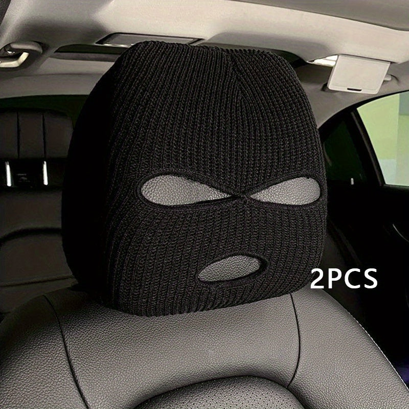 2PCS Polyester Car Headrest Covers Knitted Balaclava Style Full Face Mask
