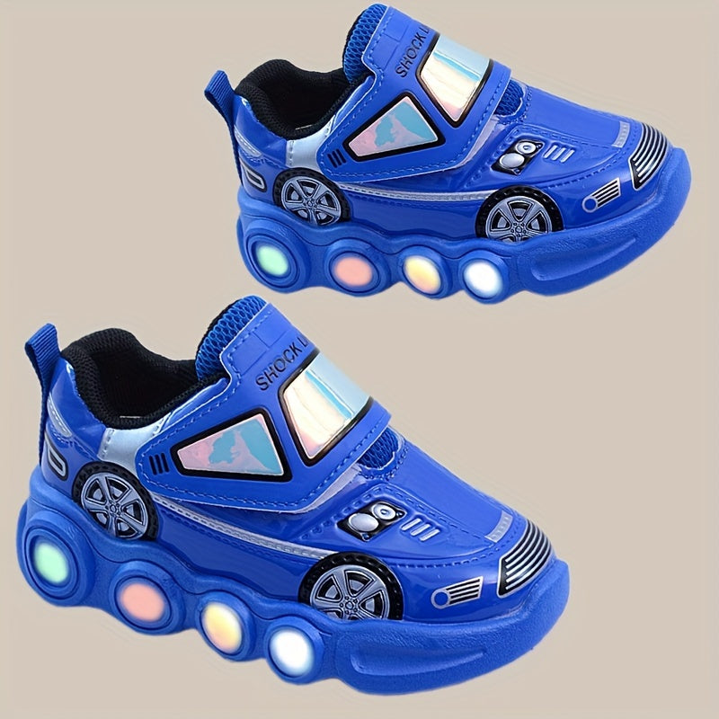 Boys Girls Light-Up Cartoon Car Sneakers Spring Summer Soft Bottom Trendy Shoes
