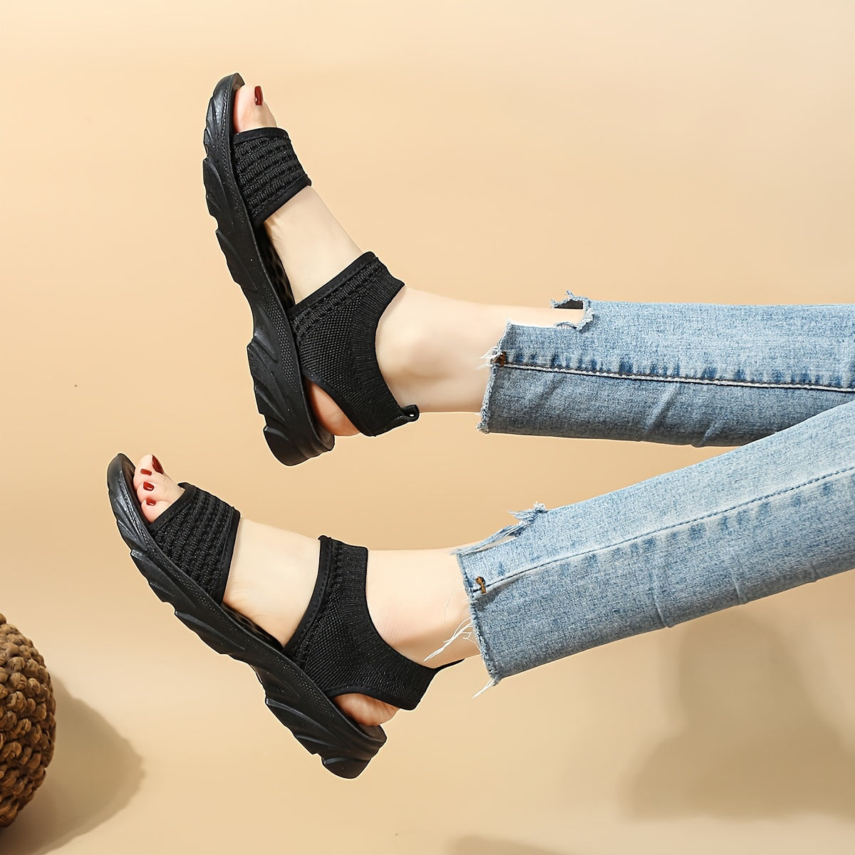 Women's Breathable Knit Slide Sandals Open Toe Soft Sole Summer Footwear