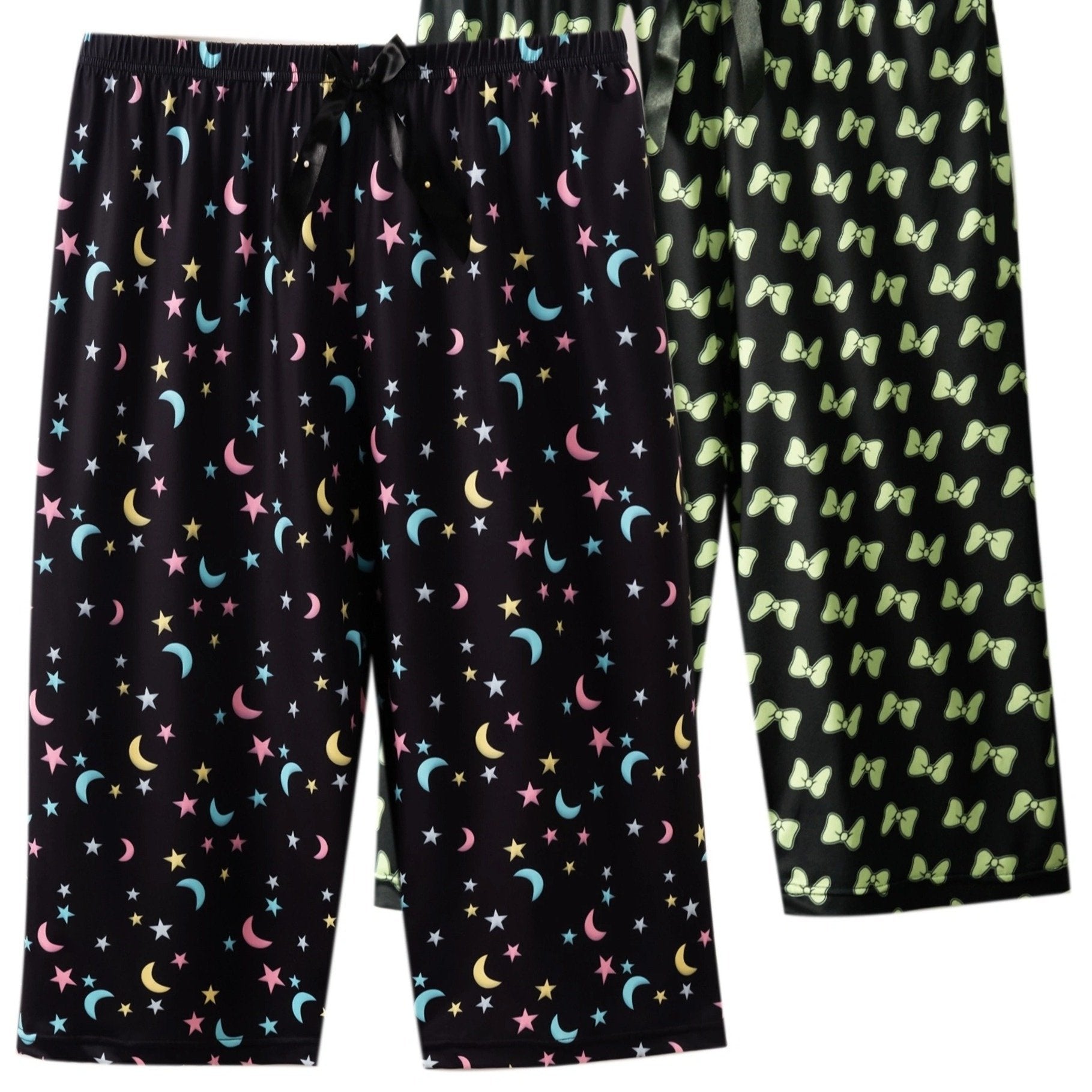 2 Ayollar uchun Plus Boho Pijama Shimlari, Bog'ich va Oydan va Yulduzdan Iborat Print bilan, Plus O'lchamda