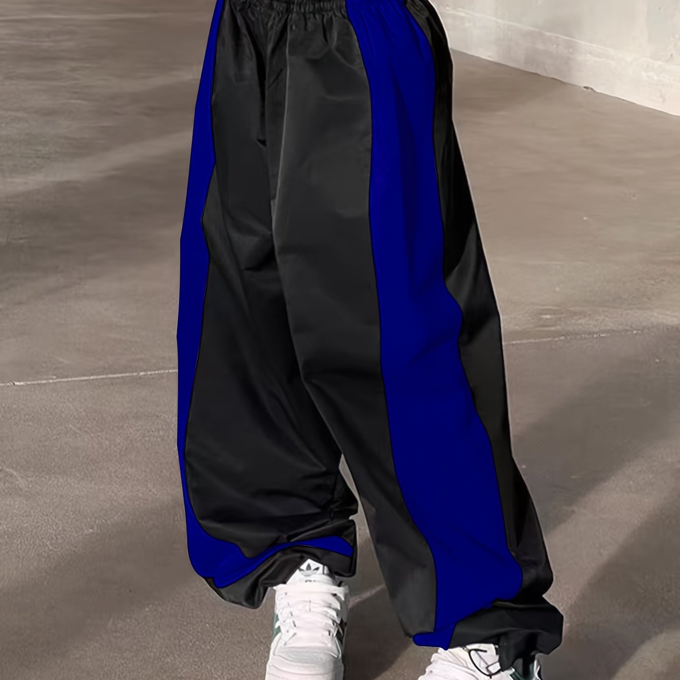 Women's Woven Color Block Elastic Waist Jogger Pants with Cuffed Ankle All-Season