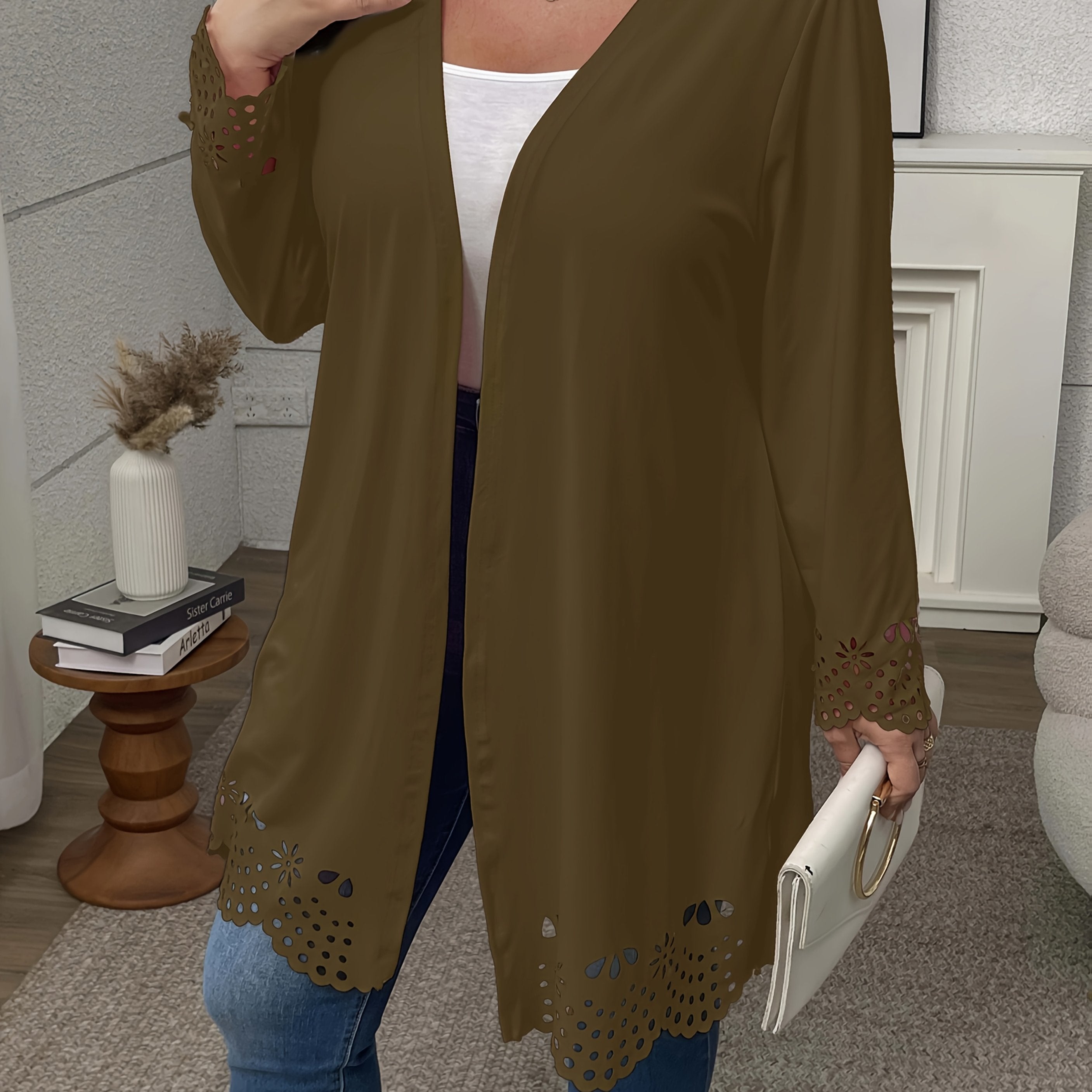 Women's Machine Washable Cardigan in Solid Color with High Stretch Knit Fabric for Fall and Winter