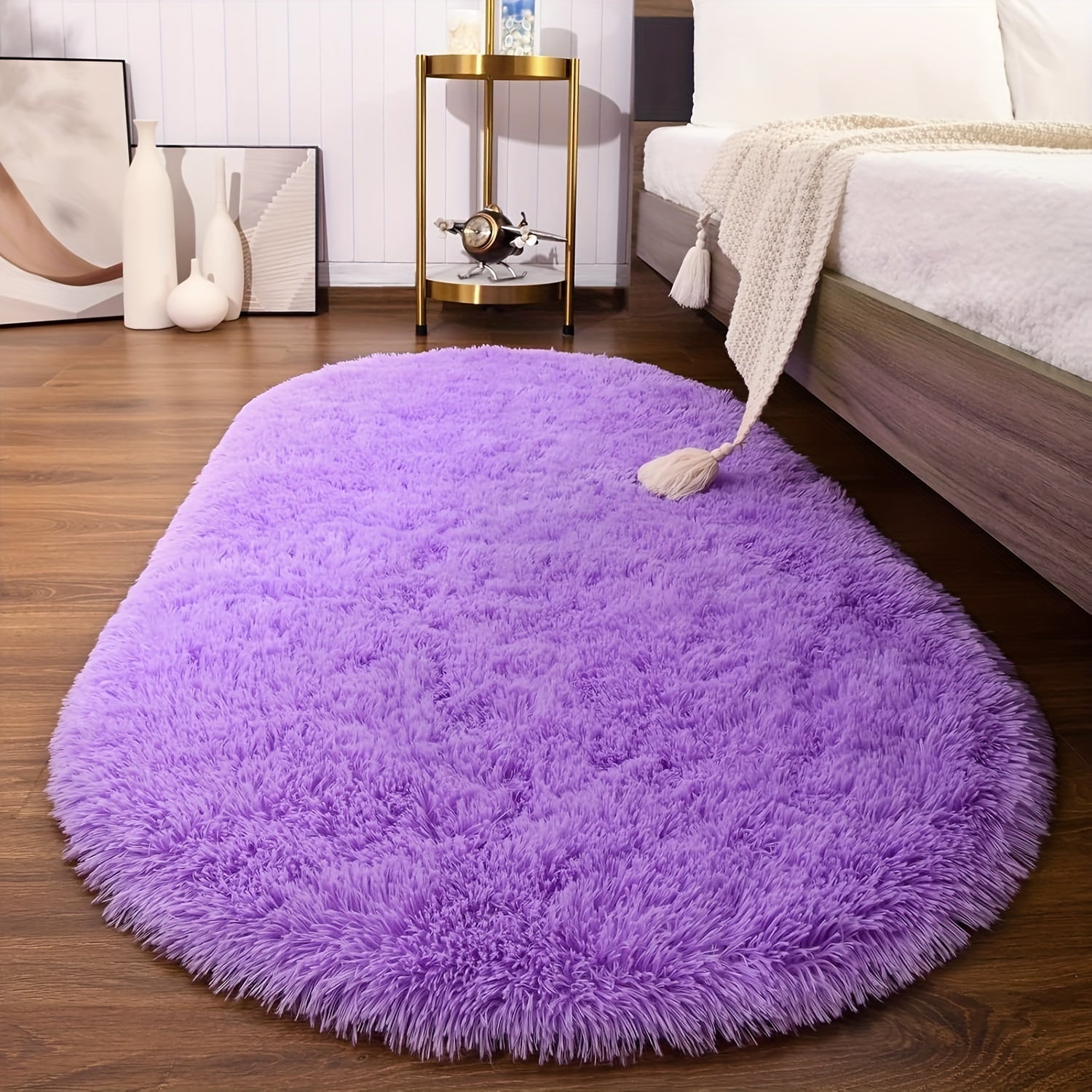 Soft Fluffy Oval Shaggy Area Rug for Bedroom Living Room with Thick Sponge