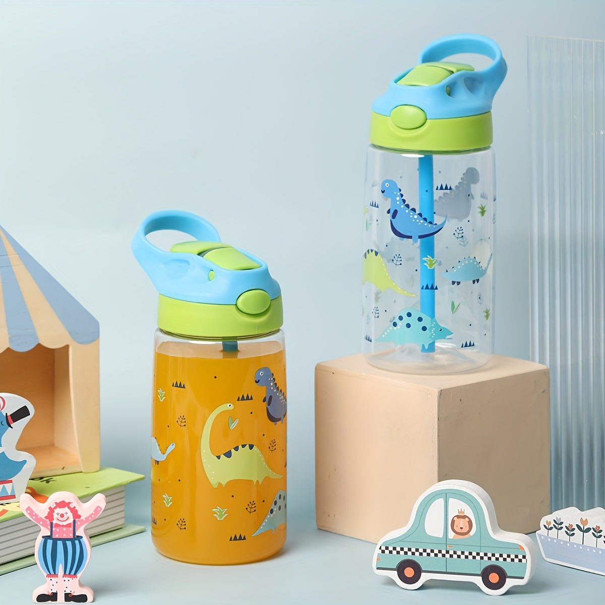 500ml BPA-Free Sports Water Bottle with Straw Leakproof Silicone Nozzle Cartoon Design