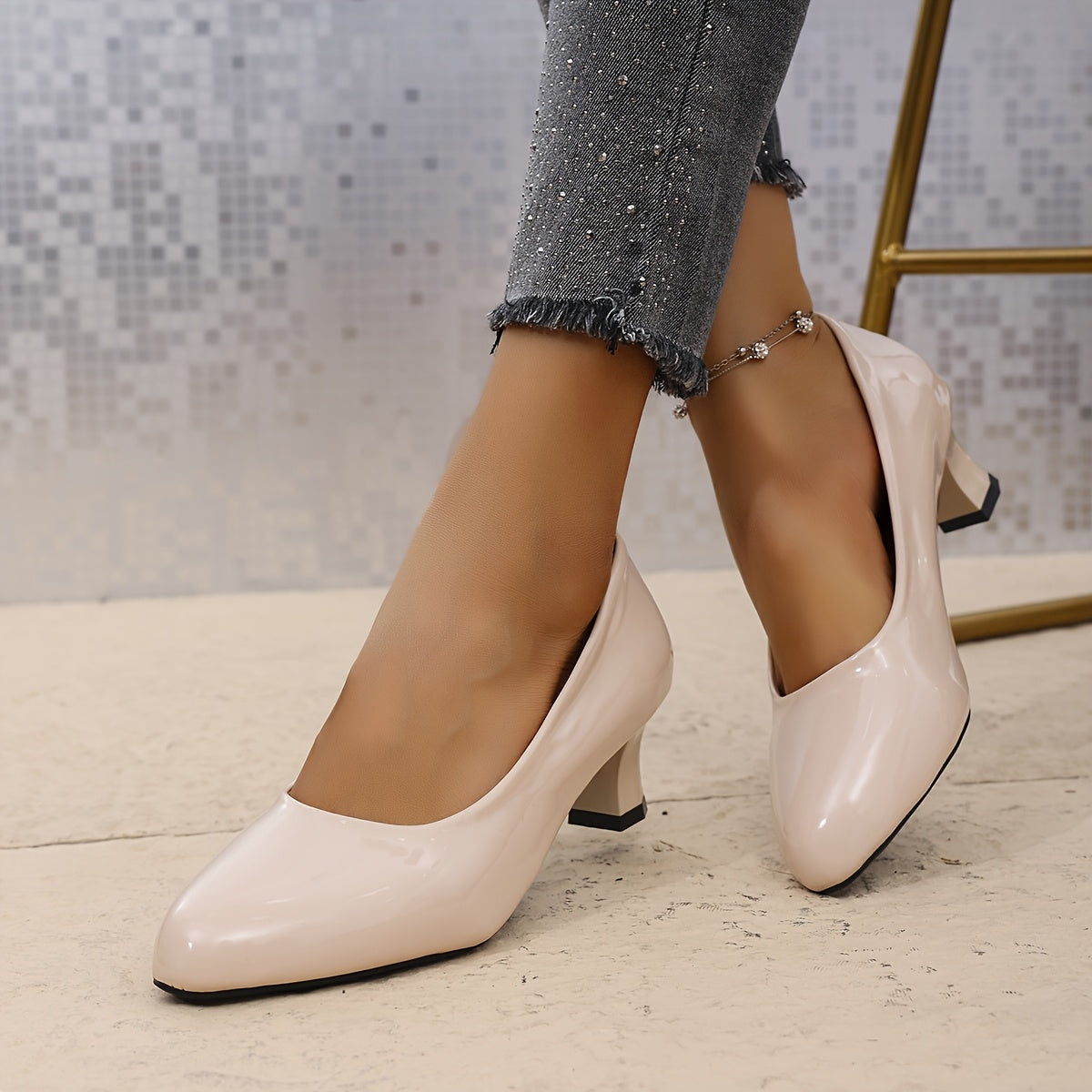 Women High Heel Pumps Solid Color Round Toe Office Dress Shoes