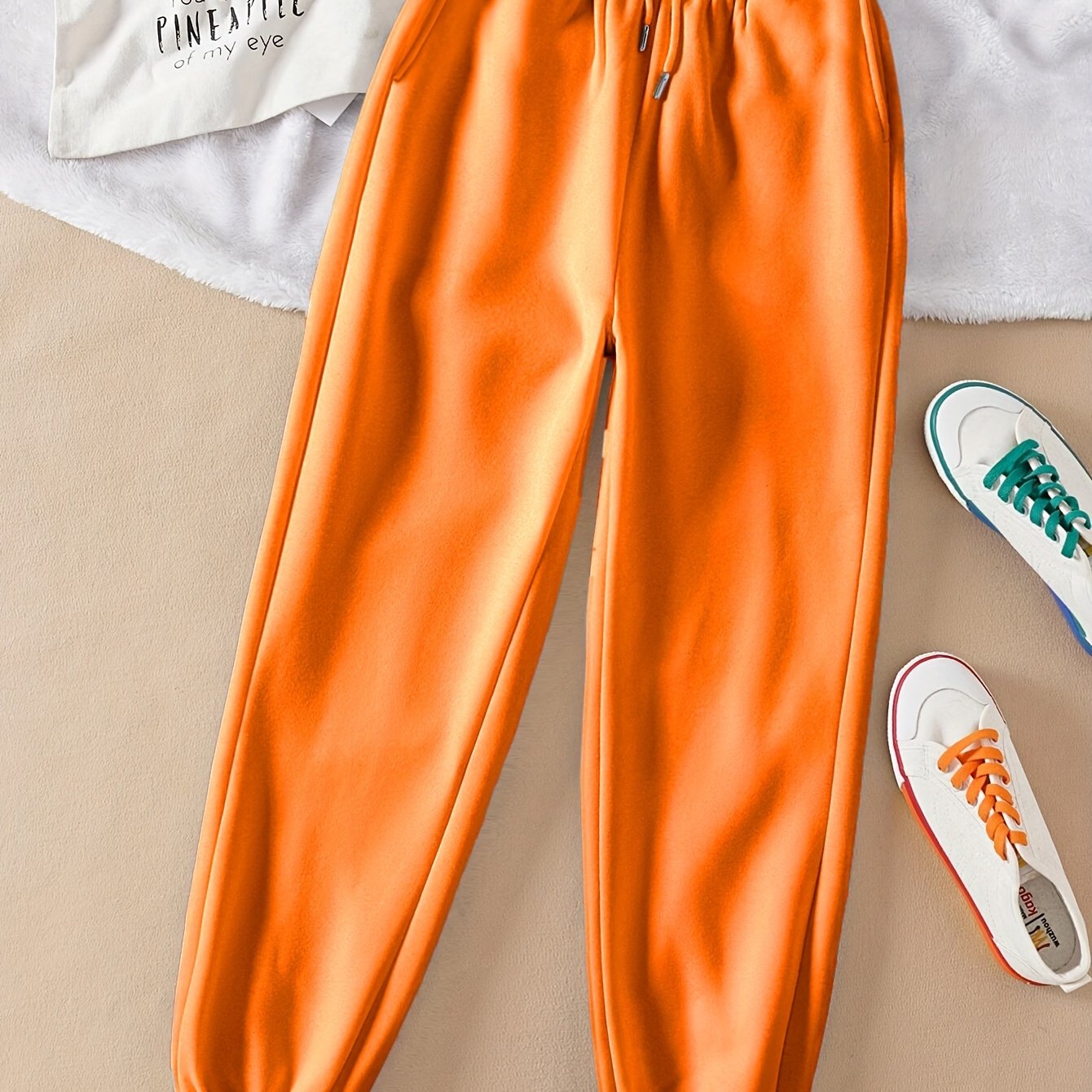 Women's Solid Color Casual Jogger Pants with Elastic Waistband and Drawstring