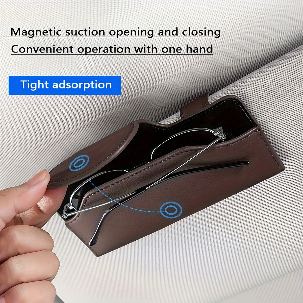 Car Visor Glasses Holder with Magnetic Closure PU Leather Eyeglasses Organizer Vehicle Sun Visor Storage Clip