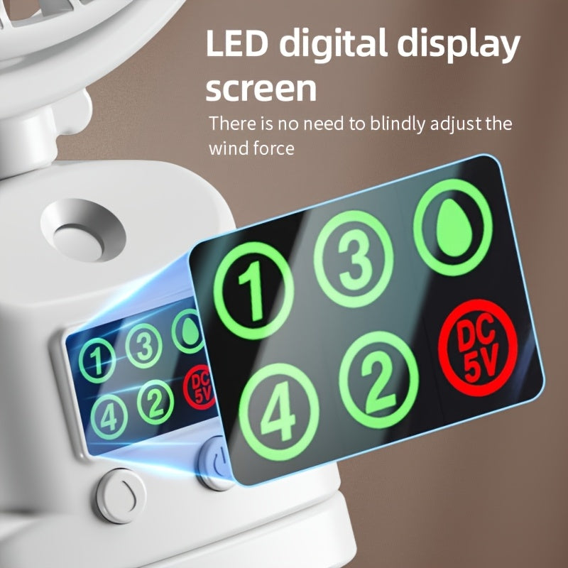 2-in-1 Fan Humidifier Portable Desktop Cooling Fan with 4-Speed Adjustable Wind and 2-Level Humidity Silent 360° Rotation Rechargeable Battery