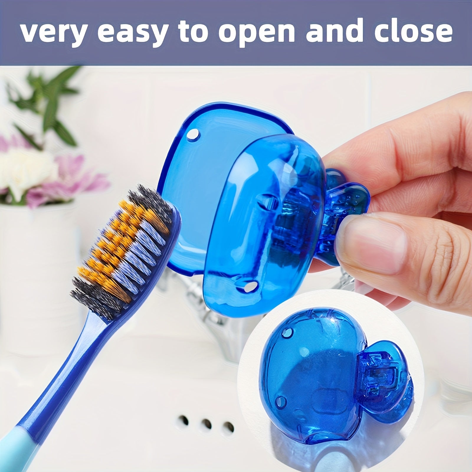 4 Pack Transparent Blue Toothbrush Head Covers with Storage Box for Travel