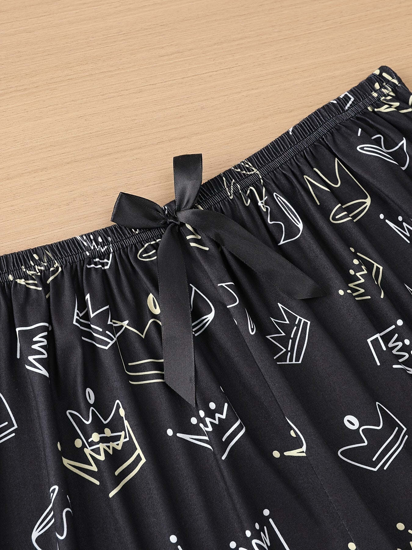 Women's Plus Size Casual Sleep Pants Allover Crown Print Bow Elastic Waist Trousers