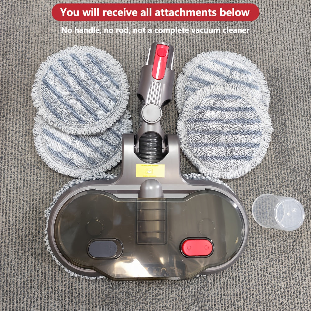 Dyson bilan mos keladigan elektr mopu boshqichi, olib tashlanadigan suv tanki bilan, 6 ta mato kiritilgan, yog'och, plitka va shisha tozalash uchun. Qo'ltiq yoki tayoq yo'q.