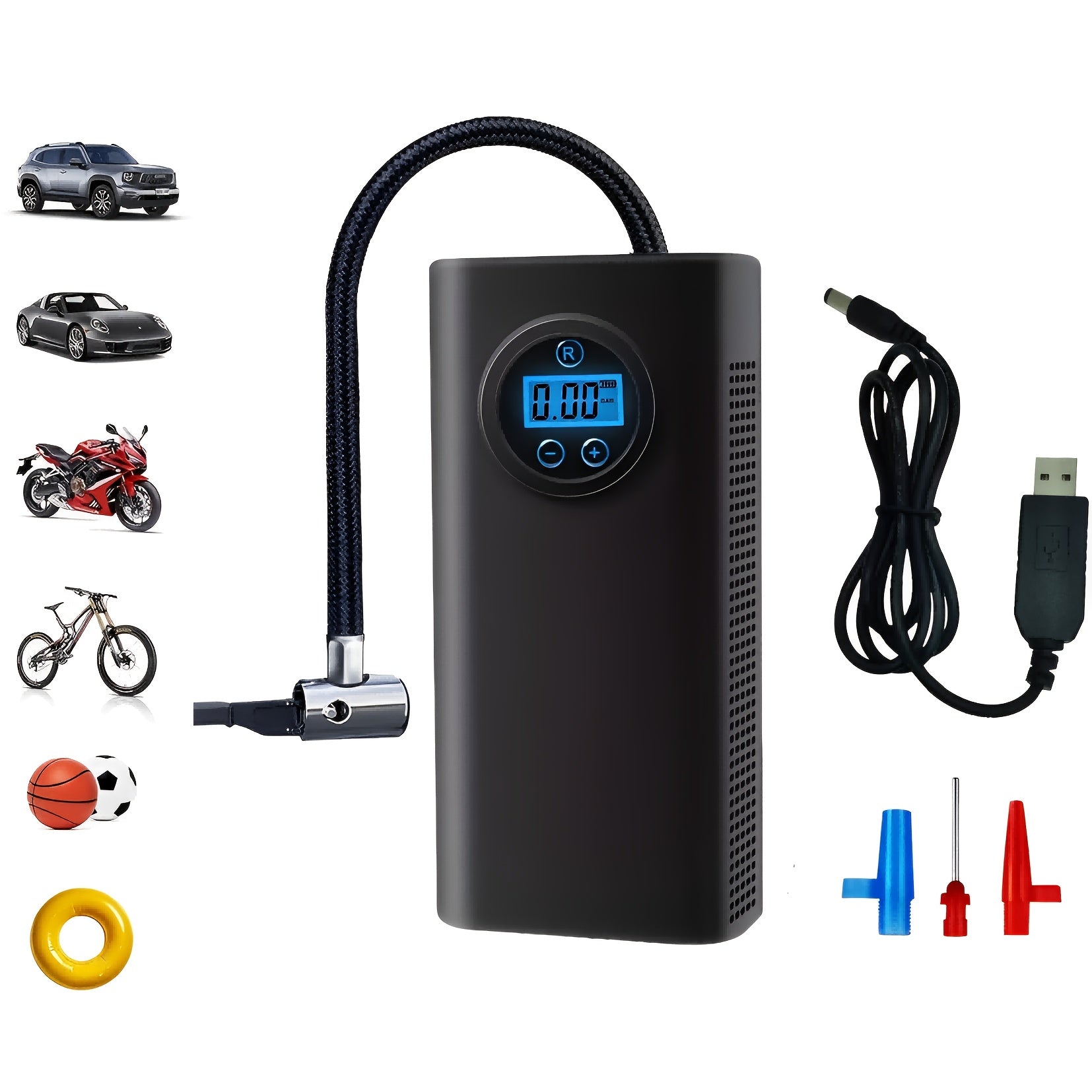 Digital Tire Inflator with Automatic Shut-Off USB Battery Powered 150 PSI for Car Bicycle Electric Bike and Balls