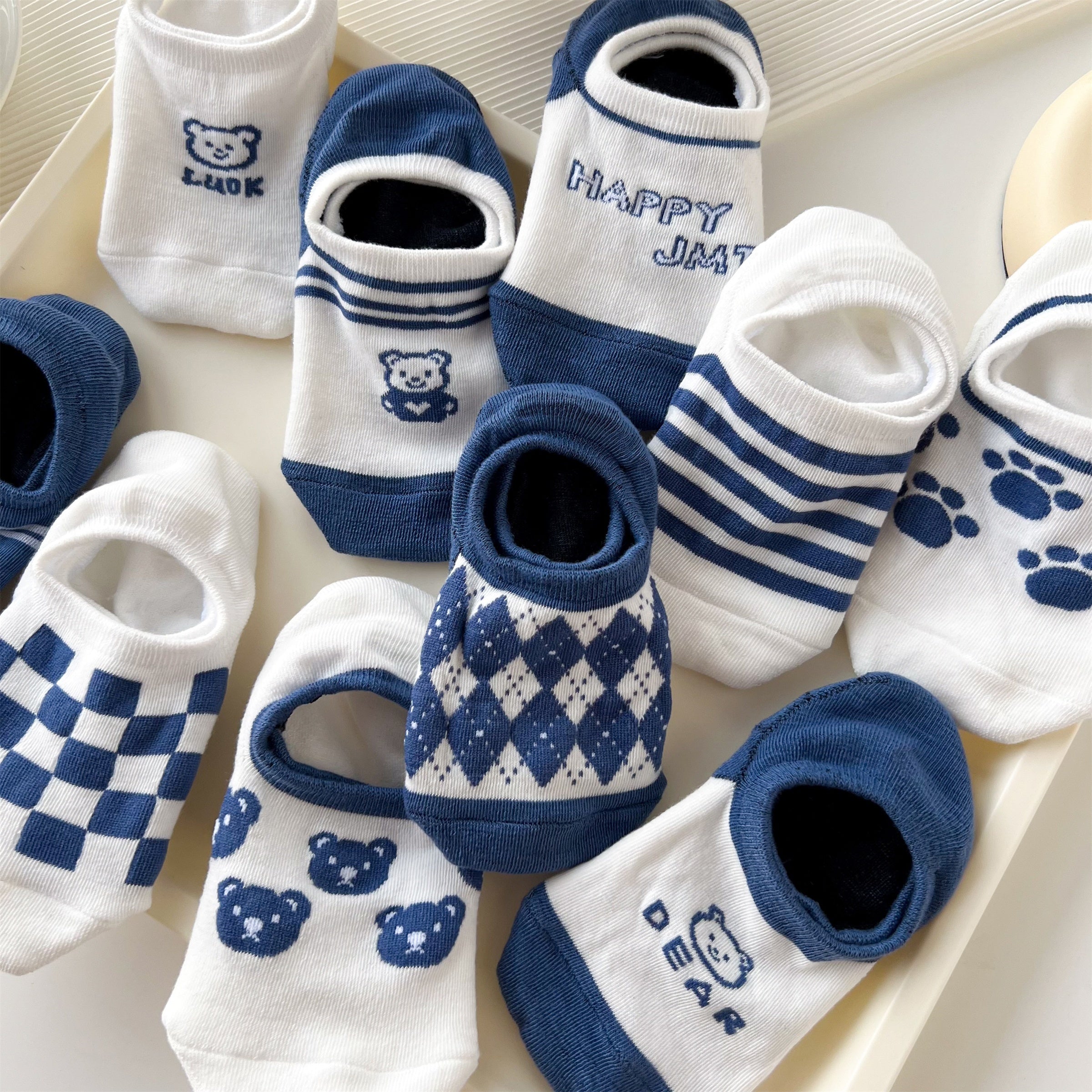 Teenager's Bear Pattern Low Cut Socks 5 or 10 Pairs Soft Non-Slip Comfortable All-Season