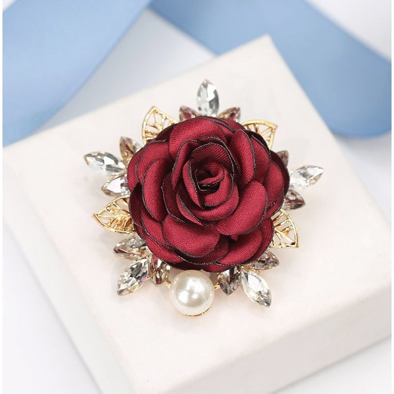 Fabric Flower Brooch Pin with Pearl Details for Women and Men Wedding Party Accessory