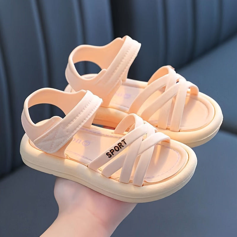 Girls' Summer Princess Sandals PVC Heart Floral Pattern Low Top Hook-and-Loop Strap for Beach Casual Wear