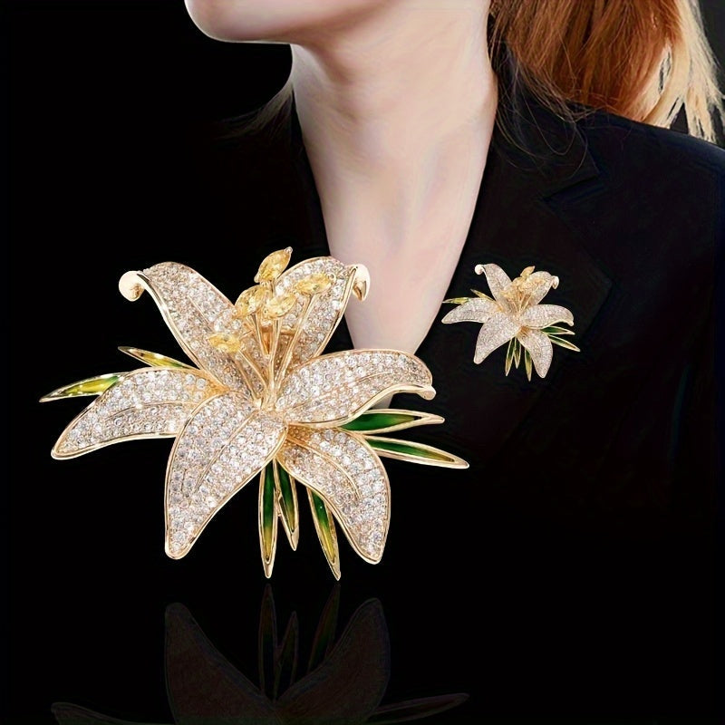 Elegant Lily Flower Brooch with Diamonds Alloy Lapel Pin for Women's Fashion