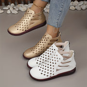 Women's Rhinestone Ankle Boots with Cut-Outs Zipper Flat Sole All-Season