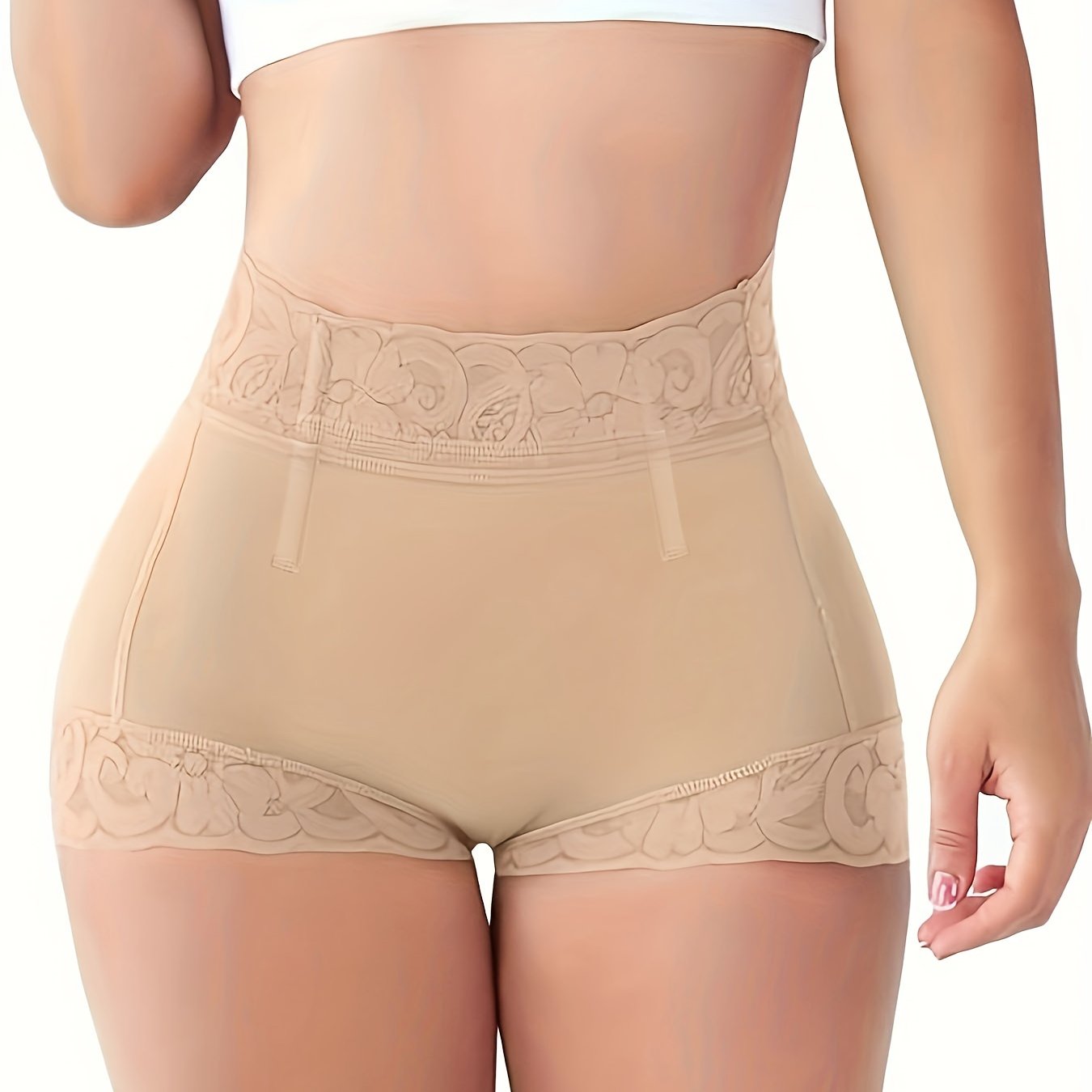 Breathable Lace Trim Butt-Lifting Panties for Women Solid Color Knit Shorts