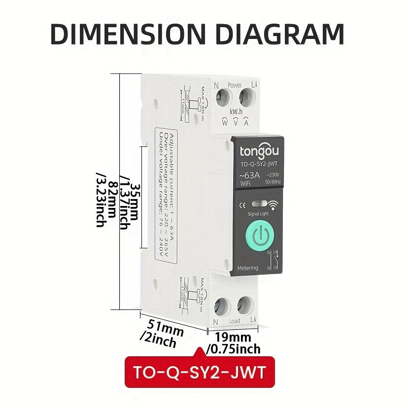 Tongou Smart WiFi MCB avtomatik o'chirgichi 1-63A ga moslashtiriladigan, ortiqcha oqim va past voltajdan himoya, quvvat ko'rsatkichini, Tuya/SmartLife ilovalari orqali masofadan boshqarish, Amazon bilan ovozli boshqaruv xususiyatlariga ega.