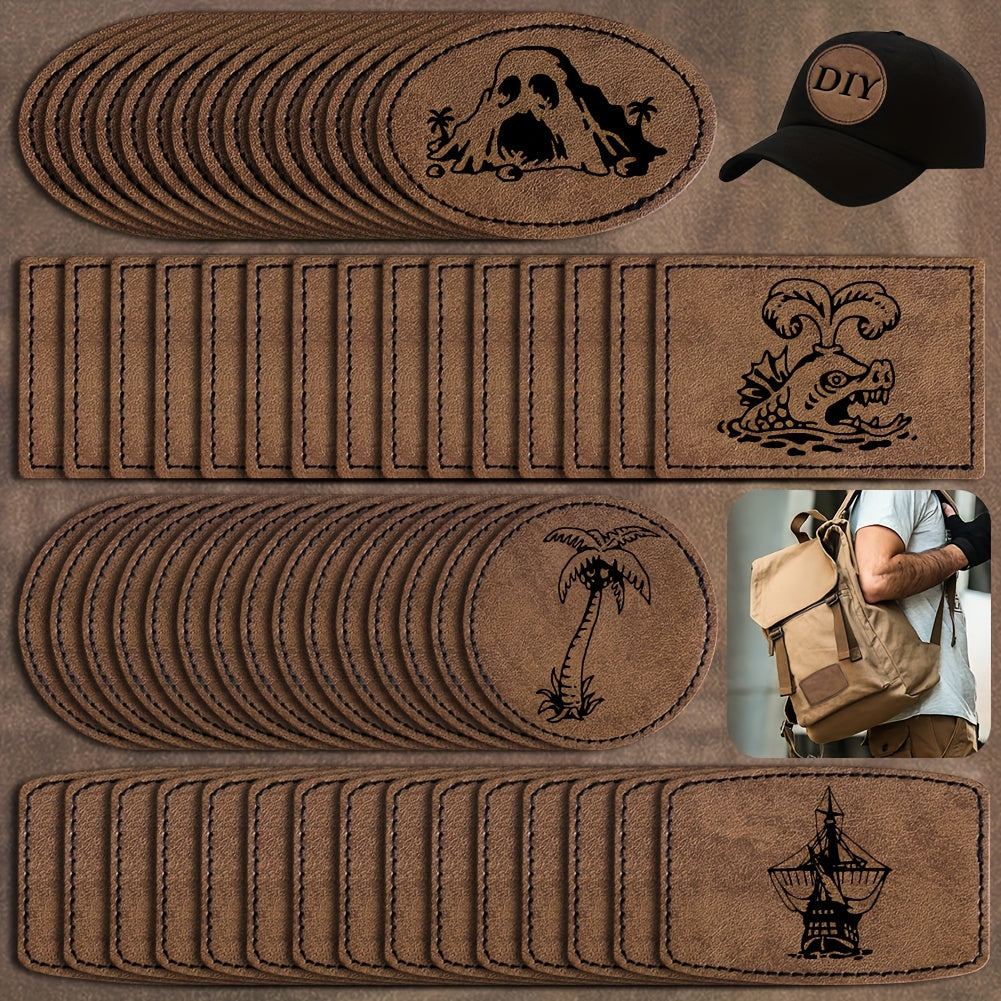 60 Pieces of Brown Leather Hat Patches with Adhesive for Hats Jackets and Backpacks
