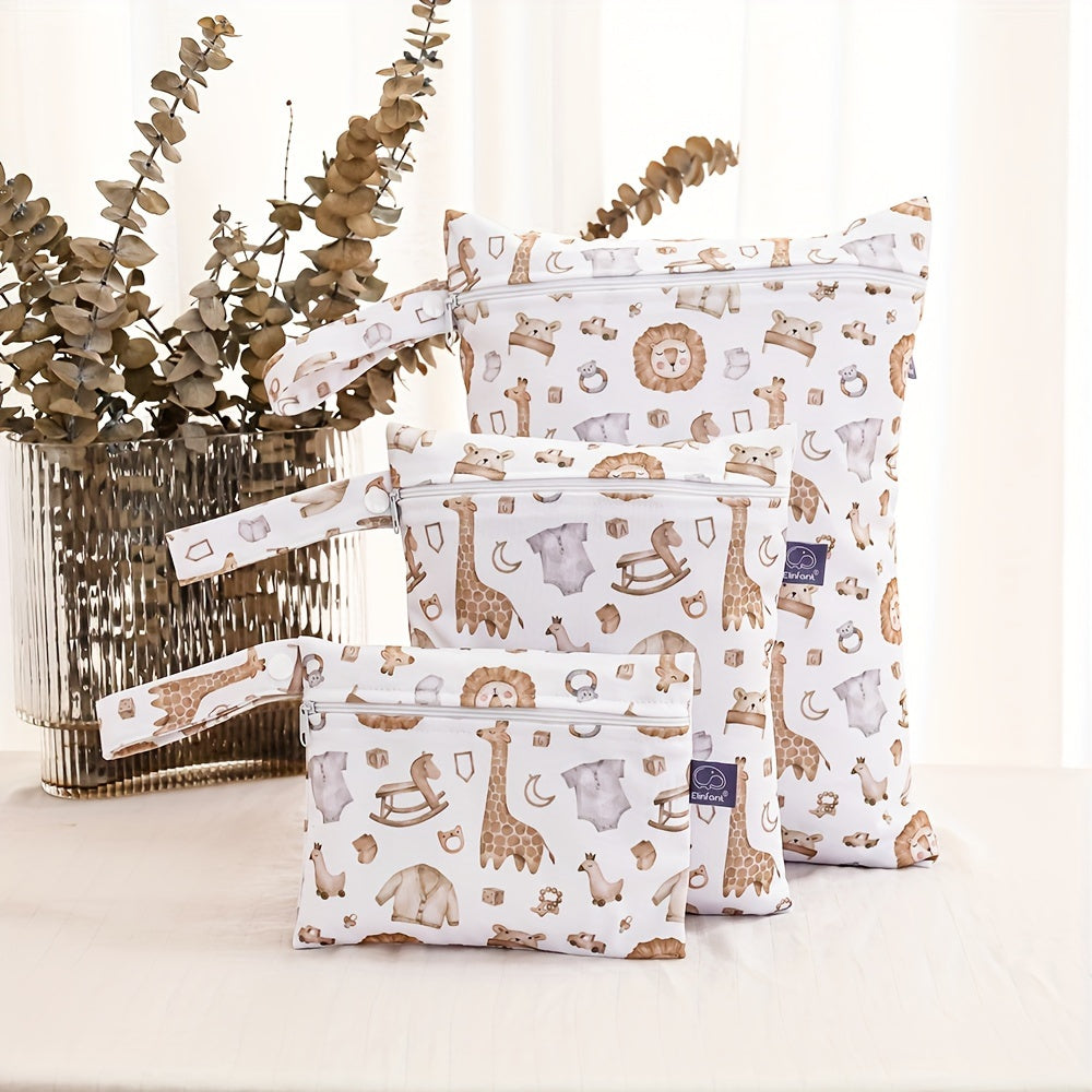 Set of 3 Waterproof Diaper Bags for Travel with Wash Bag and Cute Designs