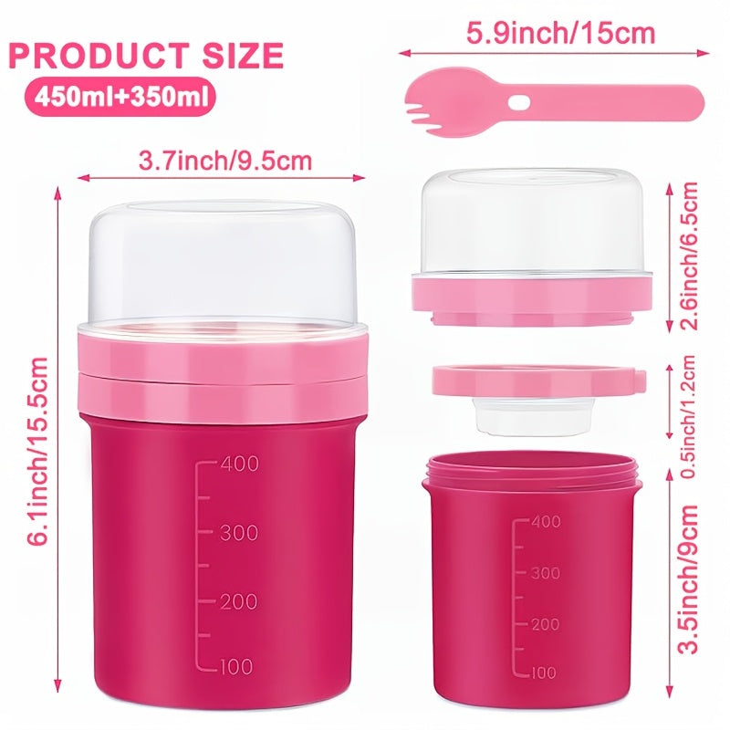 Set of 2 Double-Layer Yogurt and Salad Cups with Fork Lids for Travel and Parties