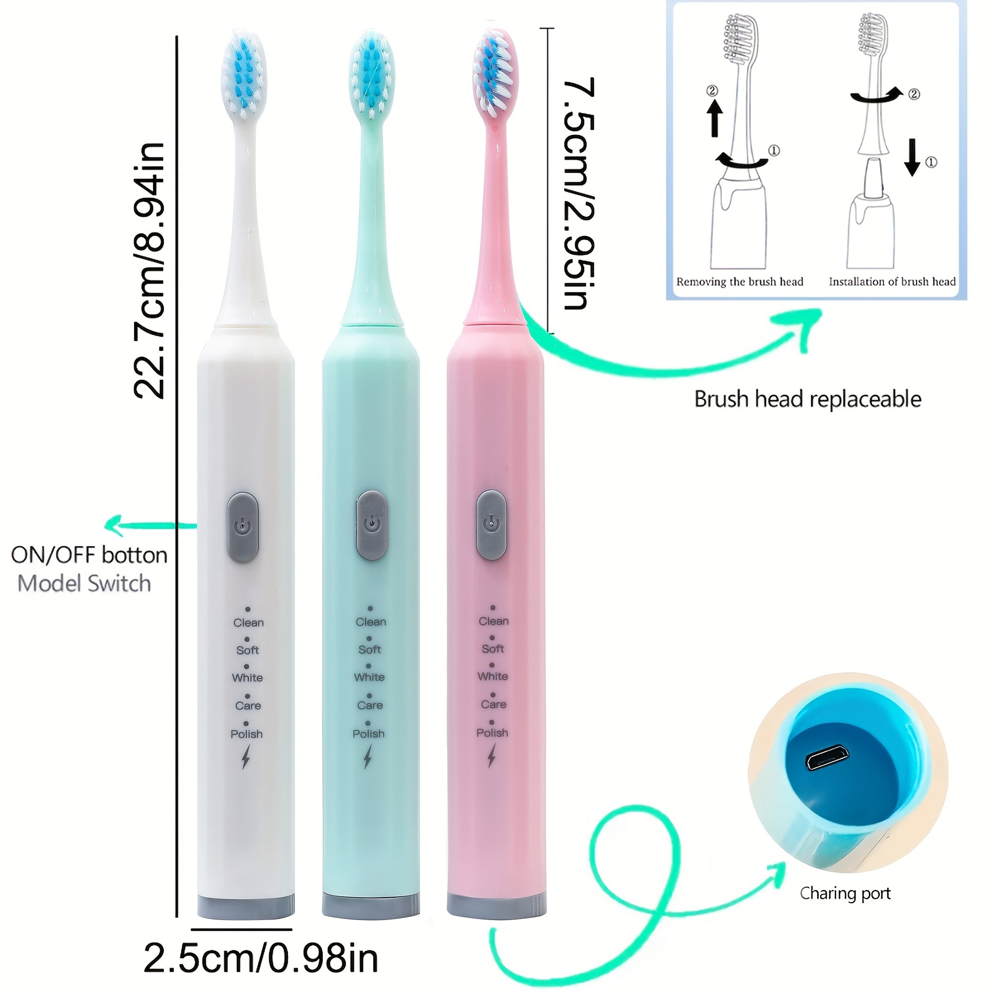 Rechargeable Electric Toothbrush with 7 Brush Heads, Soft Bristles for Home Use