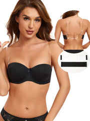 Sujetador de encaje con aros y tirantes transparentes para mujer, lencería cómoda