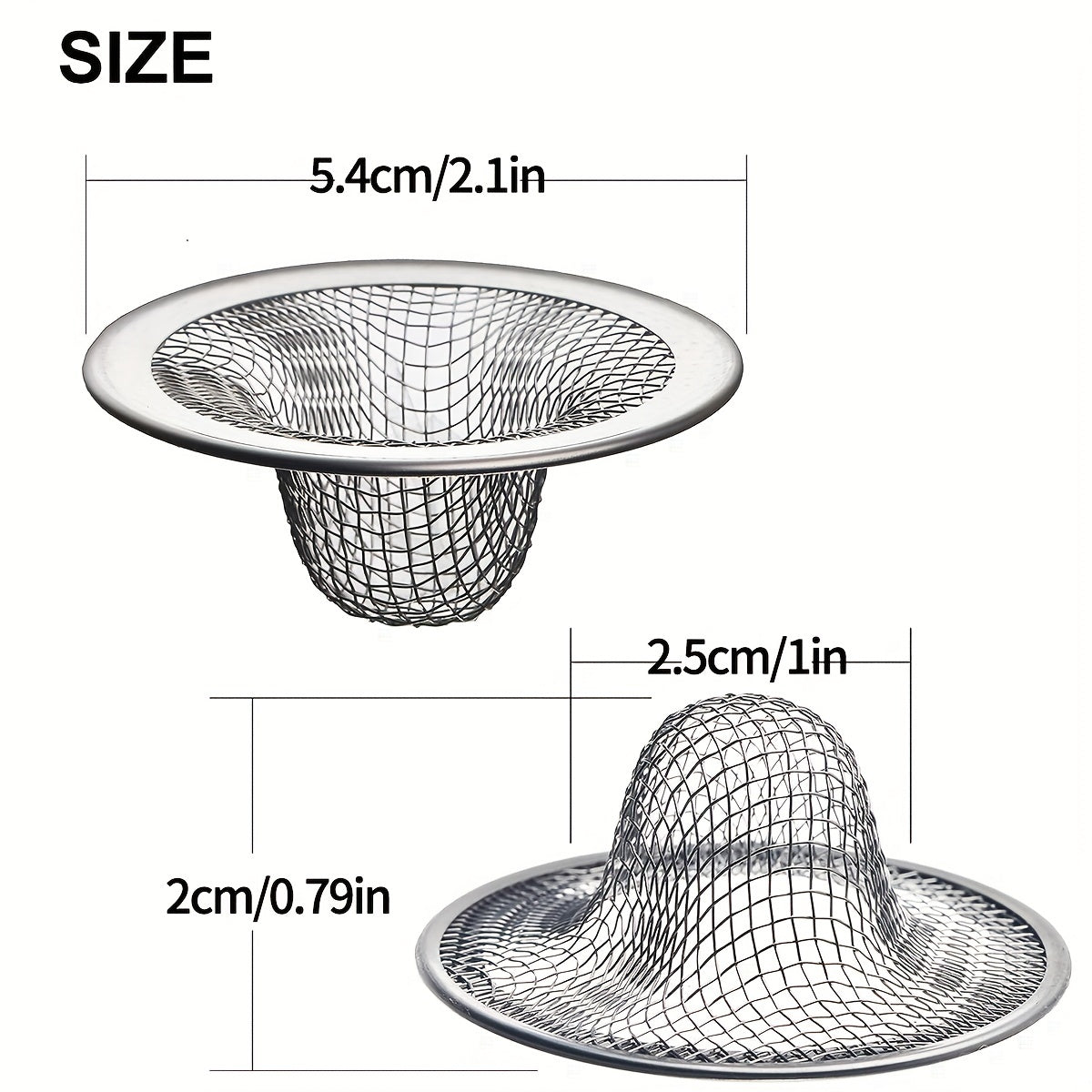 Stainless Steel Mesh Sink Strainer Set for Bathroom Hair and Debris, 6 Pieces