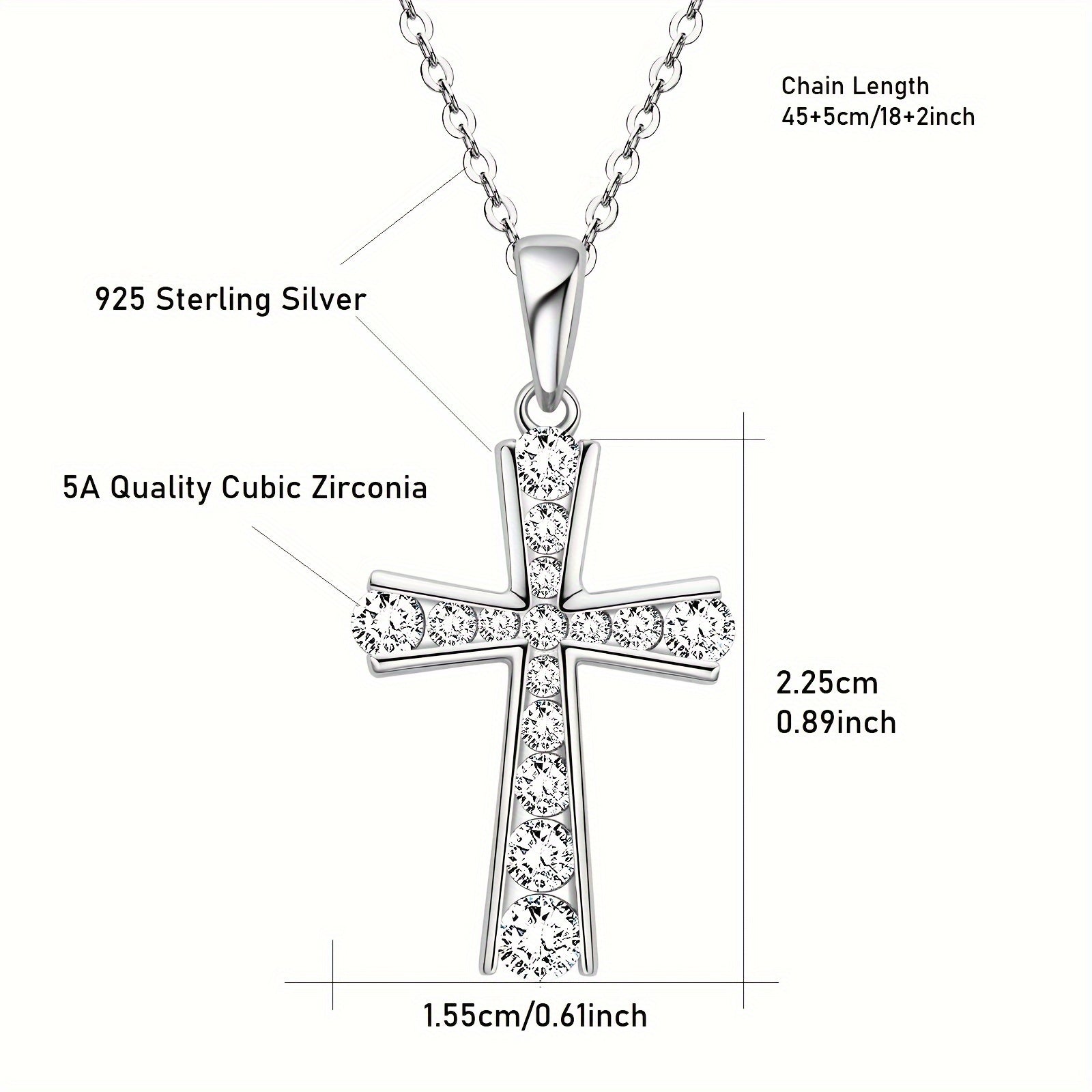 Sterling Silver Cross Pendant Necklace with Synthetic Zirconia Stones for Daily Wear