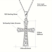 Sterling Silver Cross Pendant Necklace with Synthetic Zirconia Stones for Daily Wear
