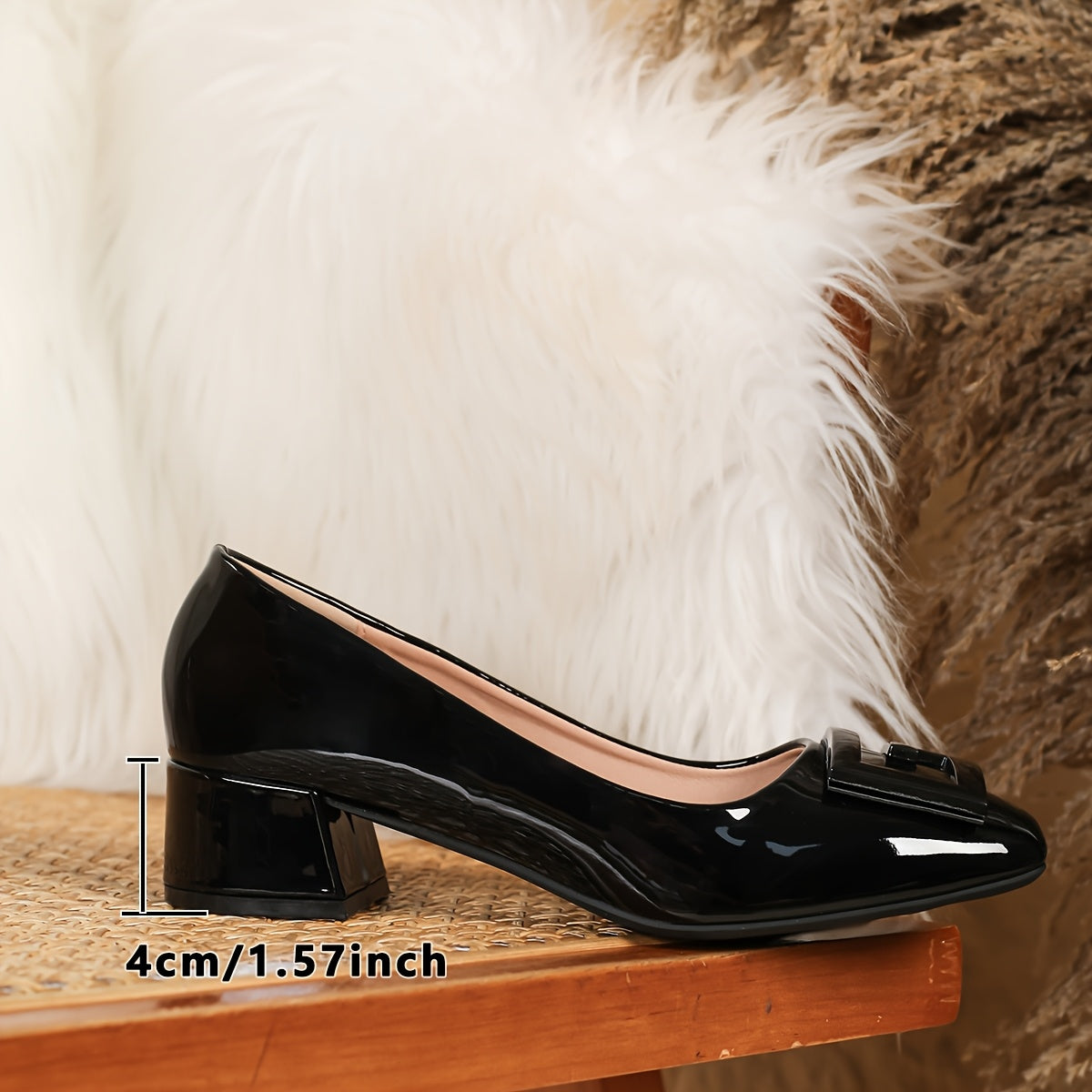 Women's Square Toe Pumps with Chunky Heel and G Buckle in Black Green Brown Red White