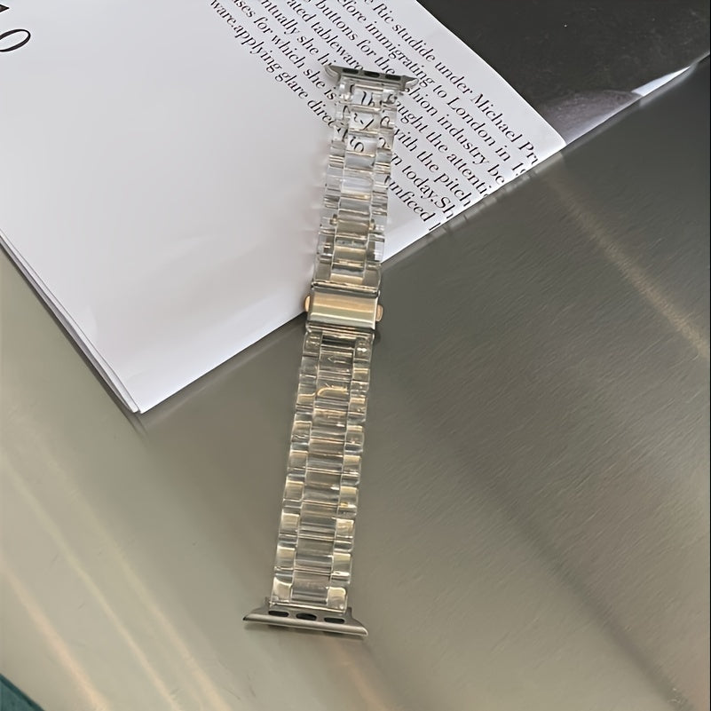 Acrylic Watch Strap for iWatch Men Women Transparent with Deployment Buckle Compatible with Series 3-9