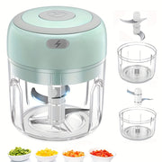 Kompakt elektr oziq-ovqat protsessori 250ml USB qayta zaryadlanadigan 3 pichoq rostlyamli po'lat