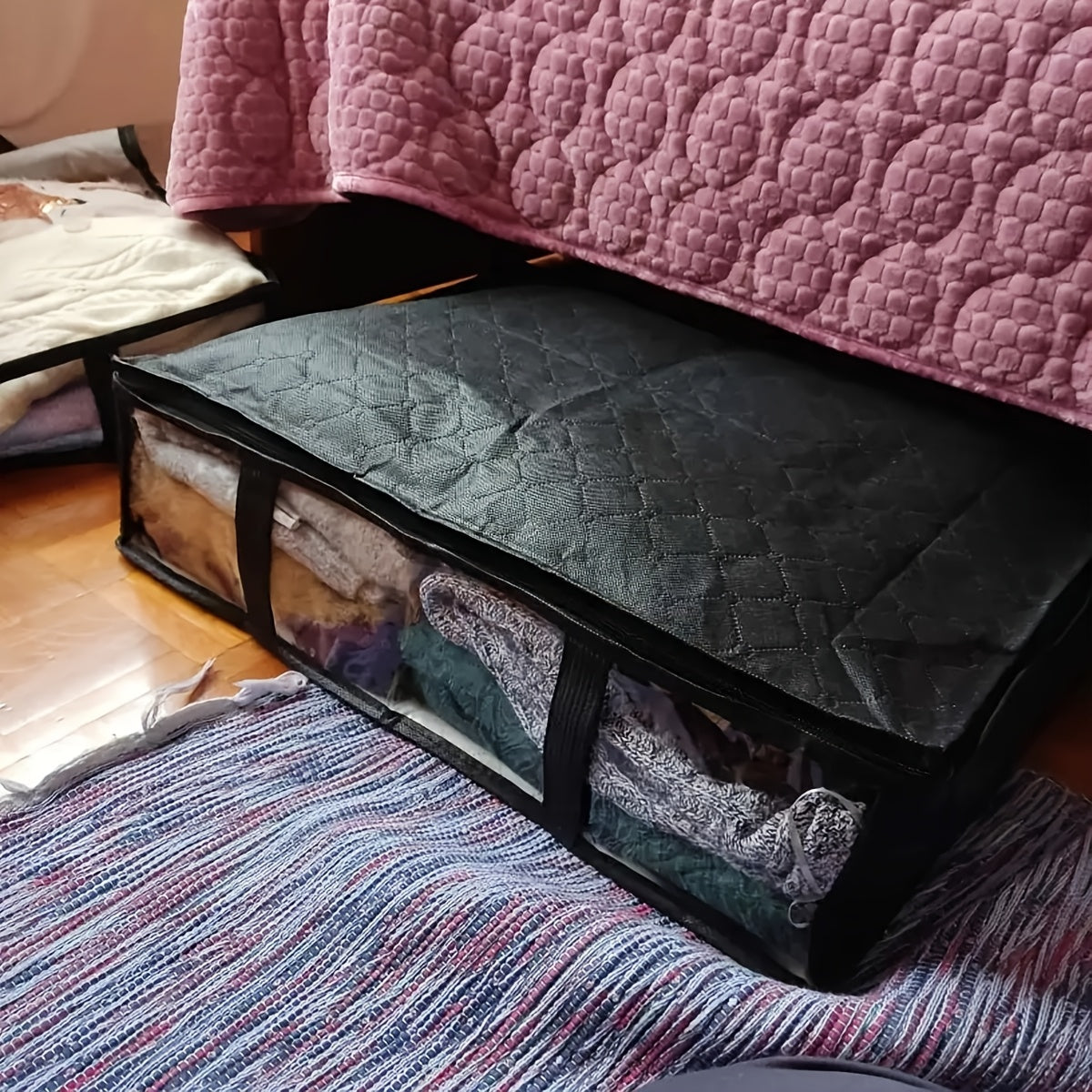 Underbed Storage Bag Set with Moisture-Proof Plastic Windows for Clothes and Blankets