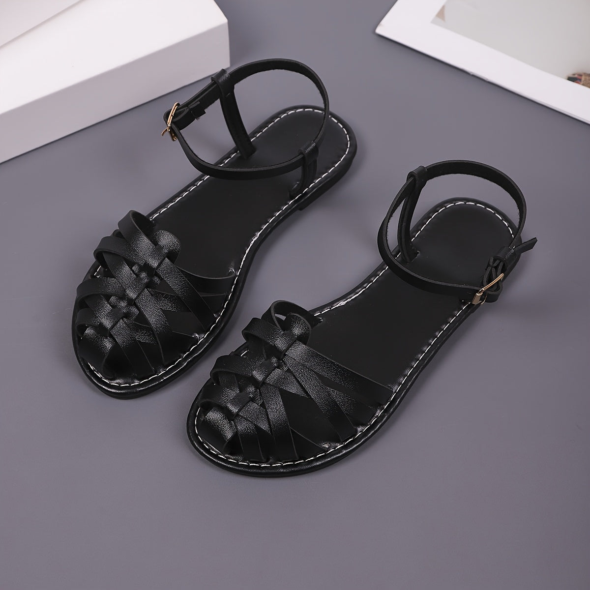 Women's Summer Woven Leather Casual Roman Sandals