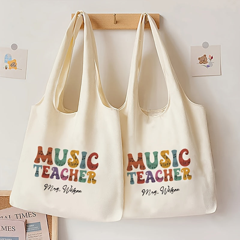 Customized Music Teacher Tote Bag Durable Polyester Shoulder Bag with Cartoon Print