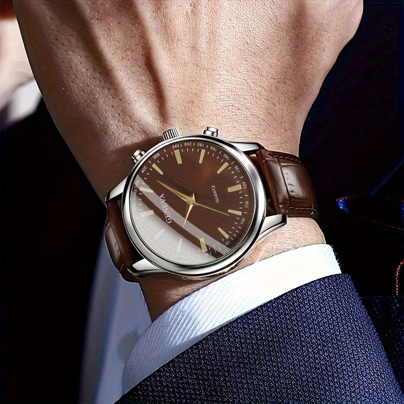 Reloj de cuarzo para hombre con esfera circular, correa de cuero sintético, caja duradera de aleación de zinc