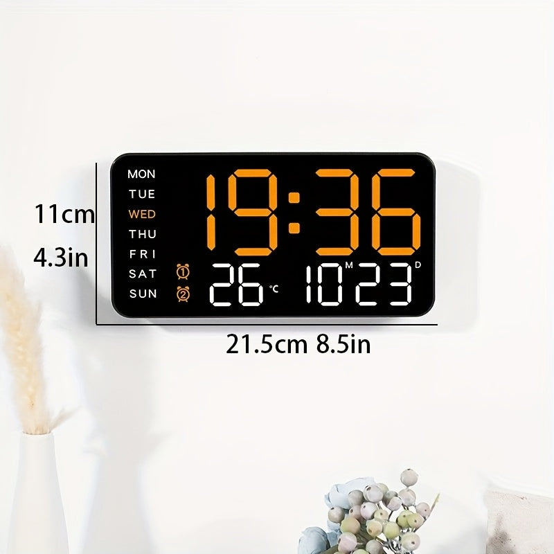 Digital Wall Clock with Voice Control Dual Alarms USB Power Temperature Display Adjustable Brightness Black