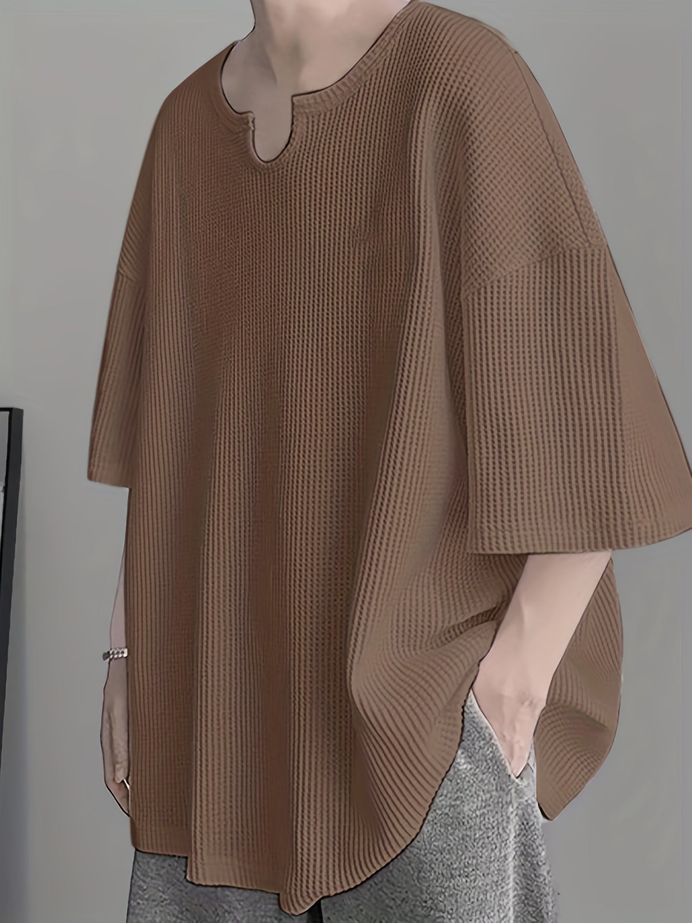 Мужская повседневная текстурированная футболка с V-образным вырезом и опущенными плечами свободного кроя для лета, размеры S-5XL