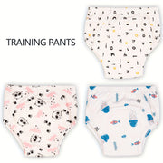 Girls Potty Training Pants Reusable Cloth Diapers with Cartoon Prints Pink White 2 Pairs
