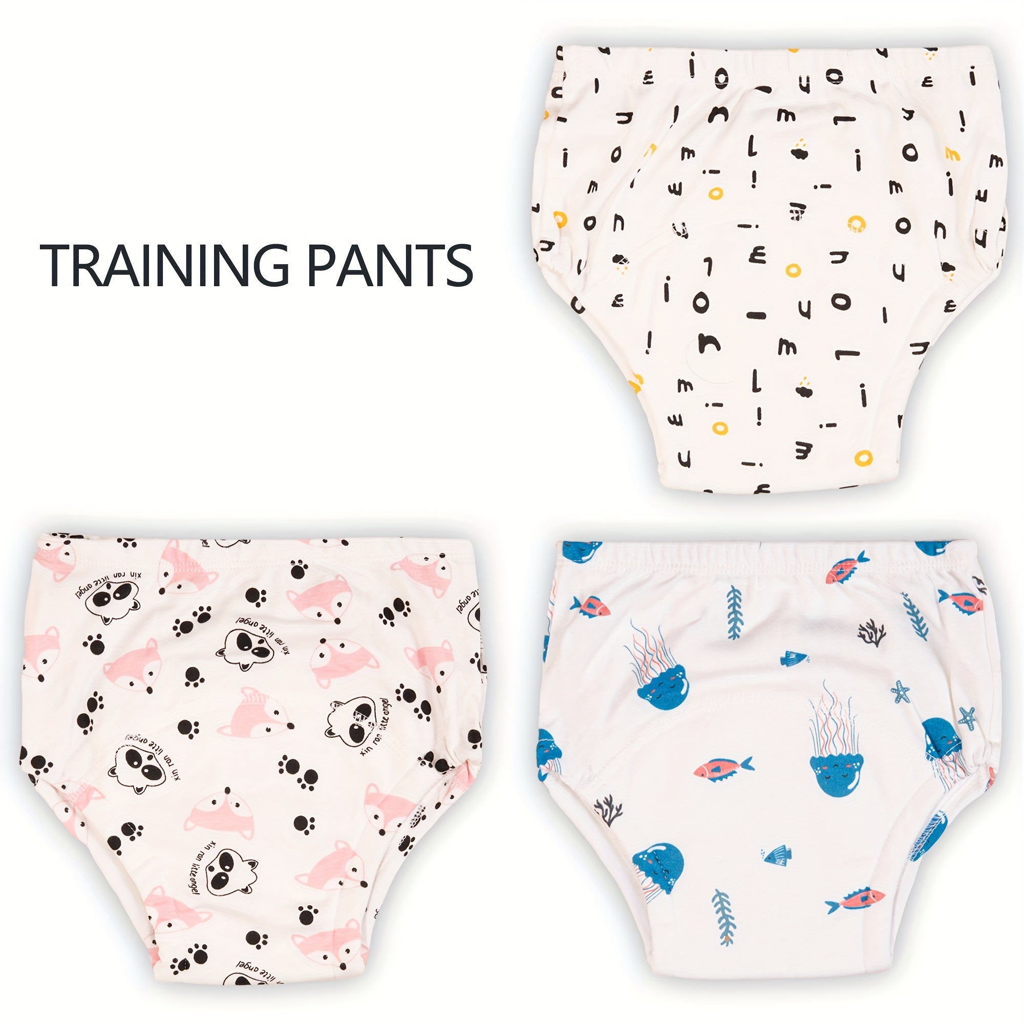 Girls Potty Training Pants Reusable Cloth Diapers with Cartoon Prints Pink White 2 Pairs
