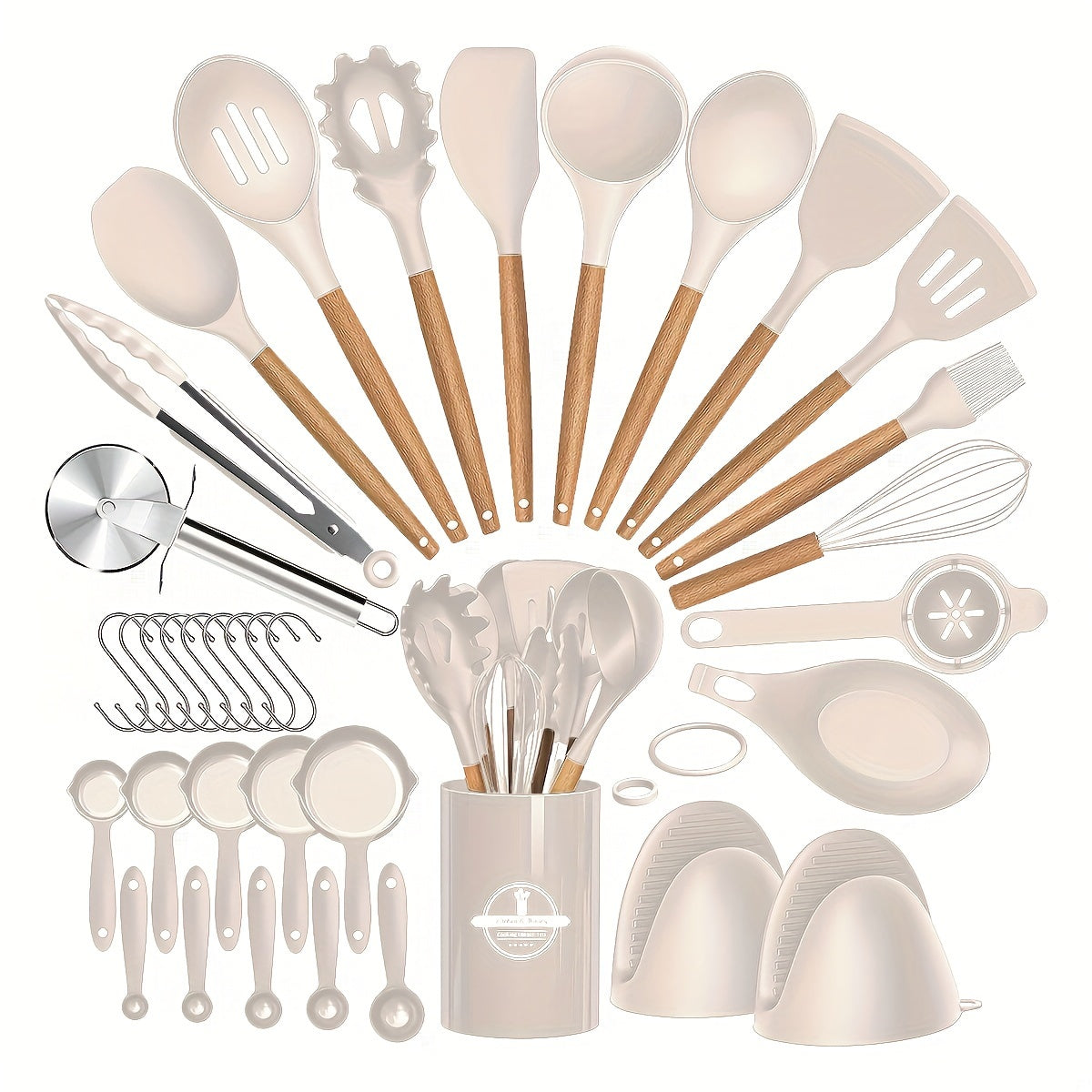 36-Piece Silicone Kitchen Utensil Set with Wooden Handles, Heat-Resistant Non-Stick Tools