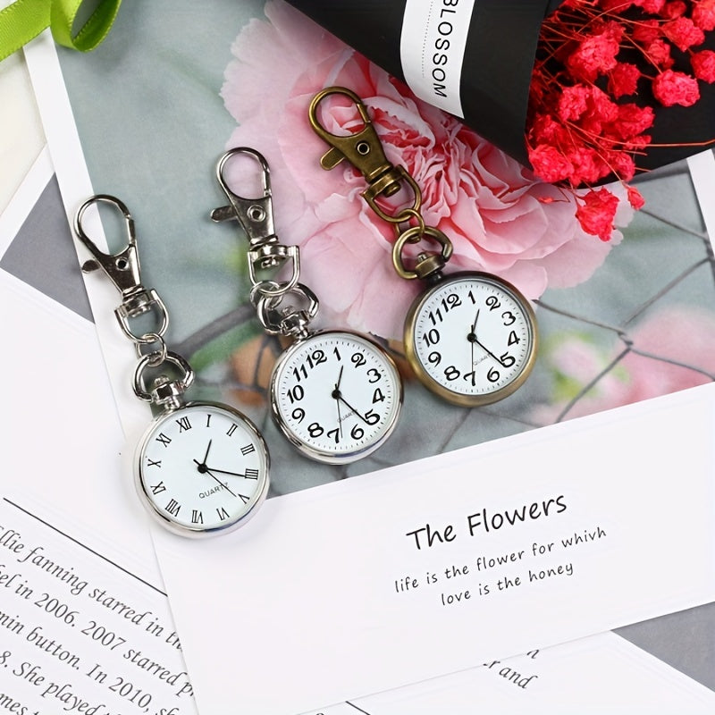 Large Transparent Pocket Watch Keychain for Nurses Students Exams Quartz Movement