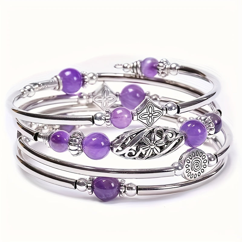 Bohemian Style Multi-Layered Crystal Bracelet with Turquoise Tiger's Eye Stones